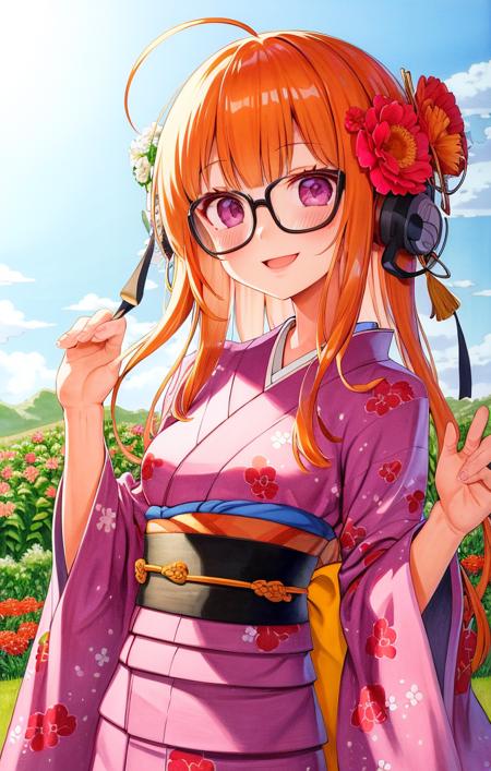 53109-55534305-best quality, traditional media, outdoors, colorful flowers, futaba sakura [persona], 1girl, kimono with sash, hair flower, happ.png